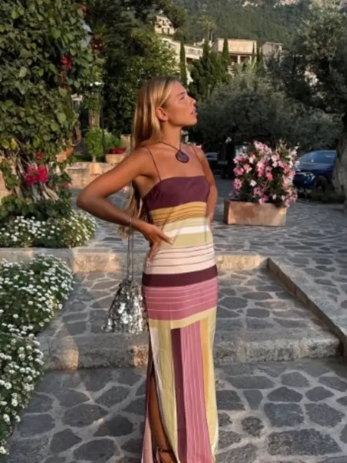 Robe bohème blocs de couleurs chic pour femmes été plage romantique tendance vintage décontractée style sexy