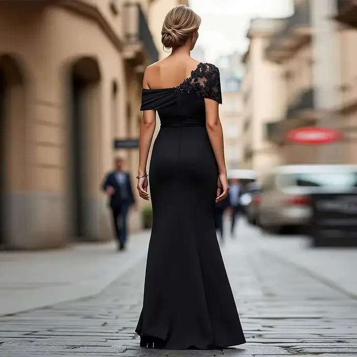 Robe élégante personnalisable mère de la mariée en mousseline de soie avec décoration dentelle et appliques pour événements spéciaux