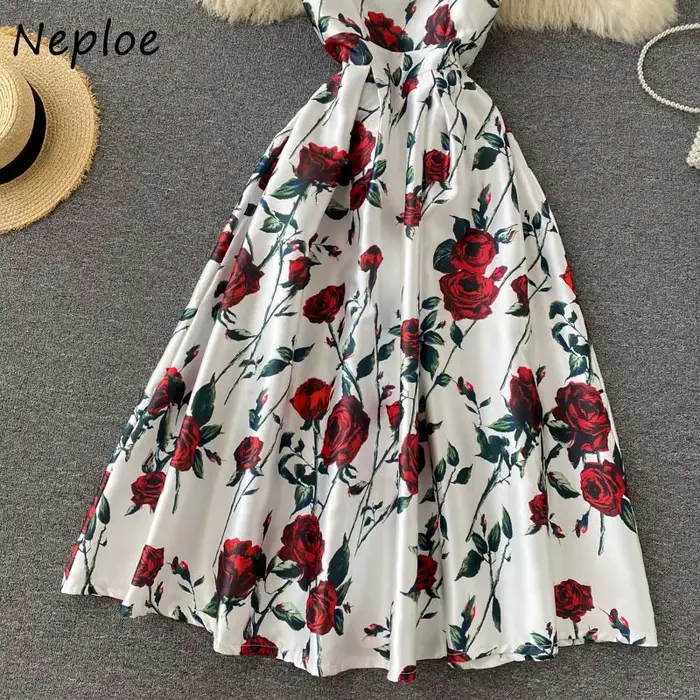 Neploe-Robe Rétro à Imprimé Floral pour Femme
