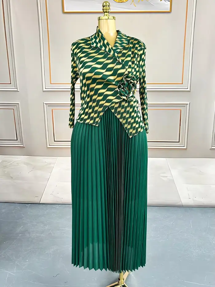 Robes Eid femmes Abaya Robe plissée Jalabiya imprimé musulman