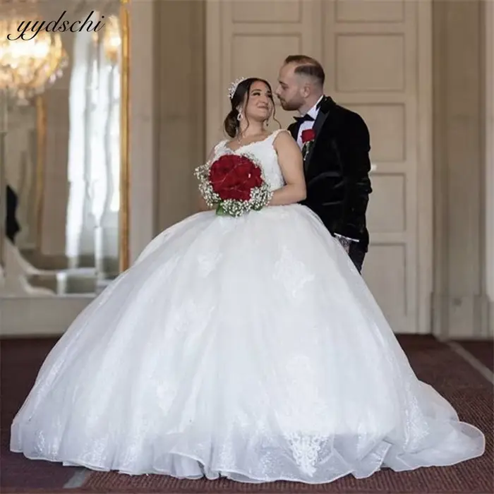 Robes de mariée de luxe en tulle brillant ivoire 2026