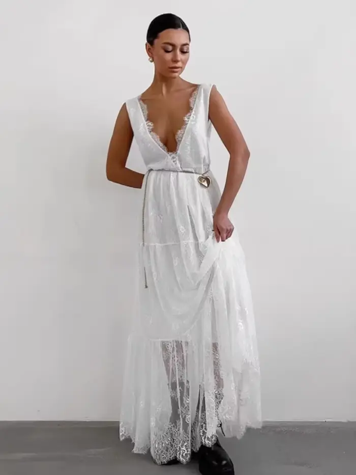Robe longue en dentelle pour femmes