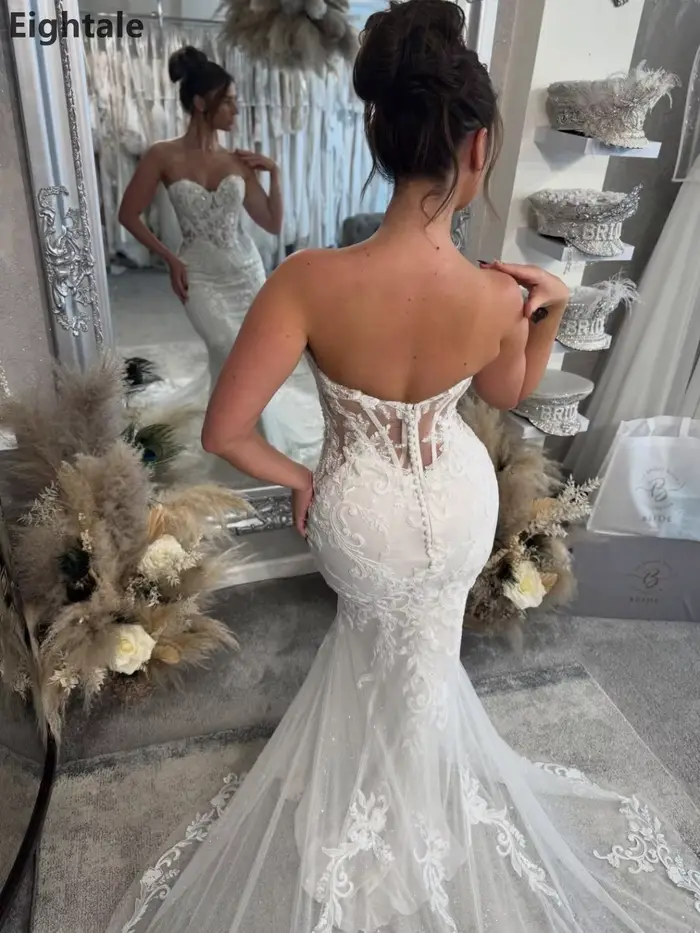 Robe de mariée de luxe sirène ivoire avec décoration en dentelle et soutien-gorge intégré pour femmes enceintes et occasions spéciales