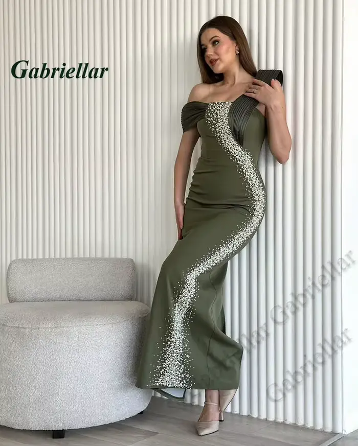 Gabriellar – robe de célébrité classique en perles, épaules dénudées, robe Maxi de soirée formelle pour femmes, longueur cheville en Satin, personnalisée