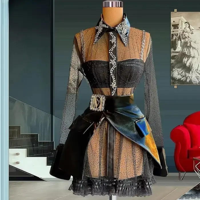 Robes de Cocktail noires a-ligne manches longues courtes Mini Tulle perlé robes de retour Haute Cout