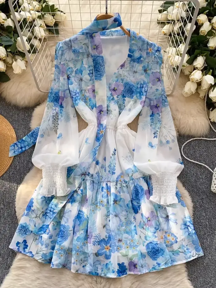 Robe de Soirée Élégante et Vintage avec Ruban Imprimé pour Femme