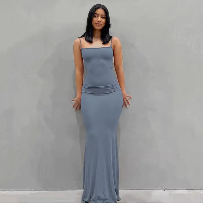 WMERCEDES IJING-Robe Maxi en Satin à Dos auxpour Femme, Tenues Sexy Élégantes, Batterie d'Été, Club