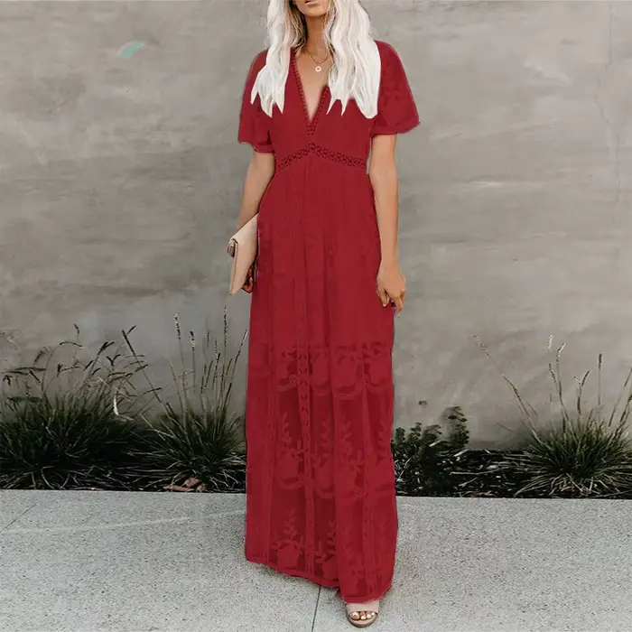 Robe longue en dentelle pour femmes