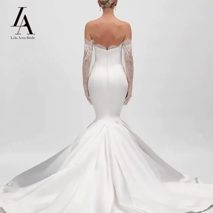 Robe de mariée sirène Lela Acra avec décolleté MON AMOUR, train de la cour, polyester satiné, sans dossier, pour femmes de tous âges, occasions spéciales de mariage