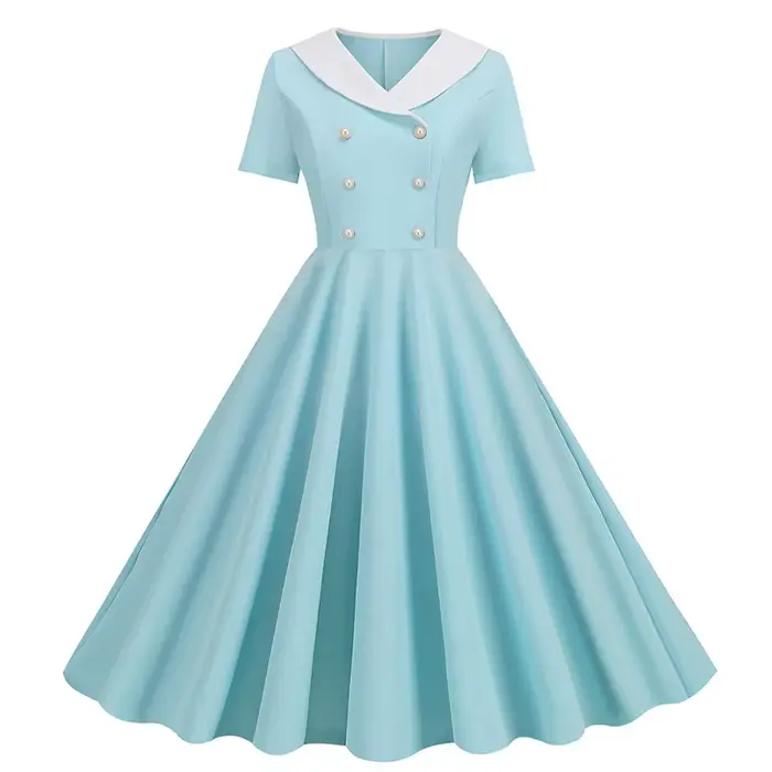 Robe de soirée rétro Vintage des années 50 et 60, avec ceinture, imprimé à pois, manches courtes, He
