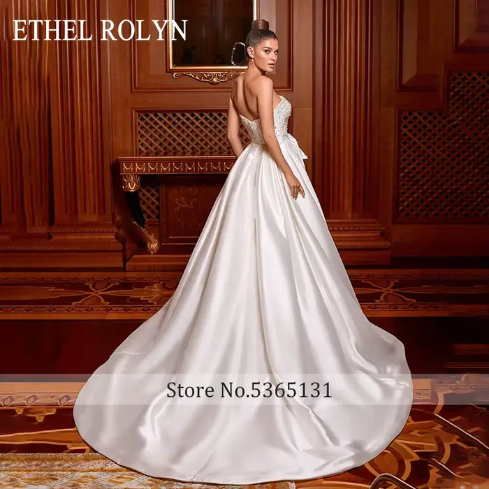ETHEL ROLYN robe de mariée trapèze luxueuse perles de cristal sans bretelles Satin