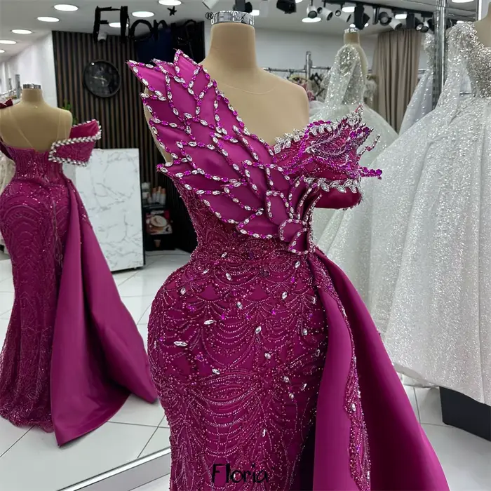 Robes de Soirée Sirène Rose Vif pour Femme