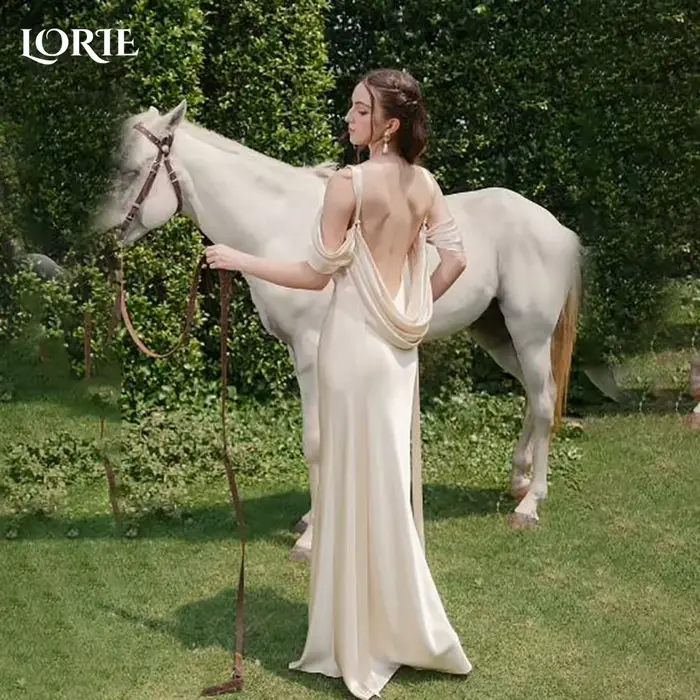 LORIE brillant Satin robe de mariée sans bretelles dos nu sirène robes de mariée personnalisé robe d