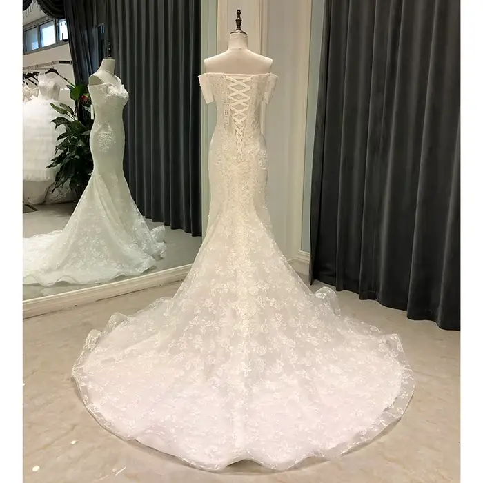 Longue robe de mariée sirène personnalisée, corset de luxe pour musulmanes, jolie robe de mariée, 6811