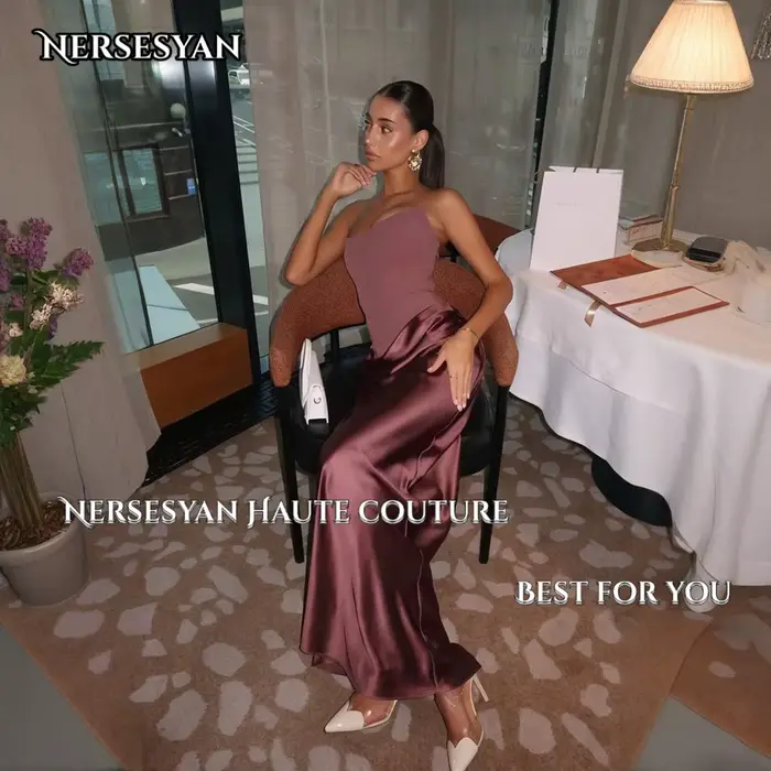 Robe de soirée sirène de luxe Nersesyan Dusty Rose, épaules dénudées, drapée, en satin, pour soirée 