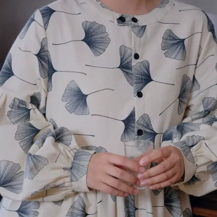 Robe Mori pour filles élégante et ample en coton double gaze imprimée Ginkgo pour les jeunes femmes occasions spéciales détente maison automne printemps