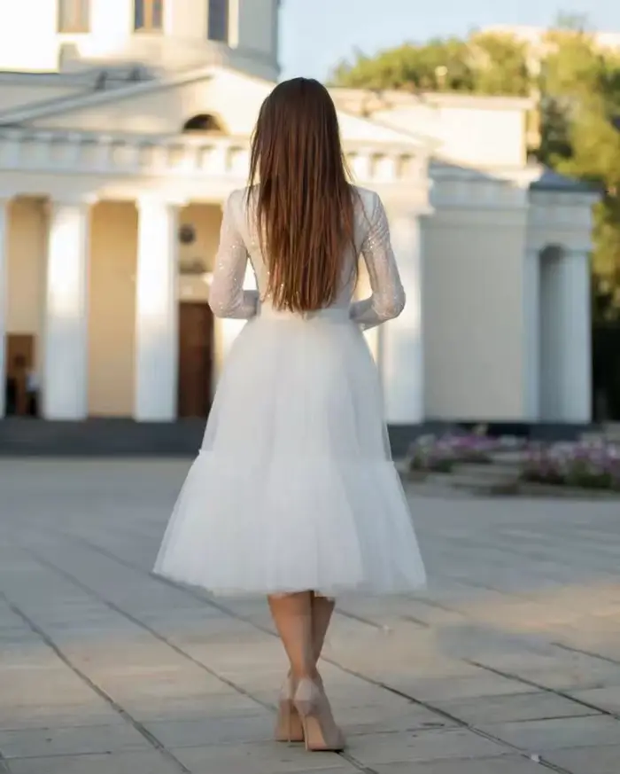 Robe de mariée bohème blanche 2026 à col en V