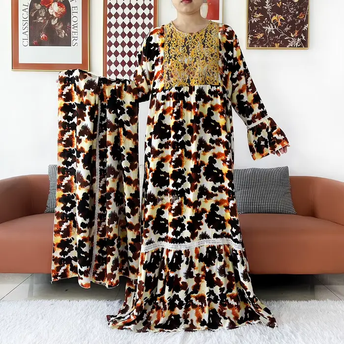 Robe longue Kashkha 2026 en coton imprimé pour femmes, style décontracté, abaya africaine, robe de fête et de vacances