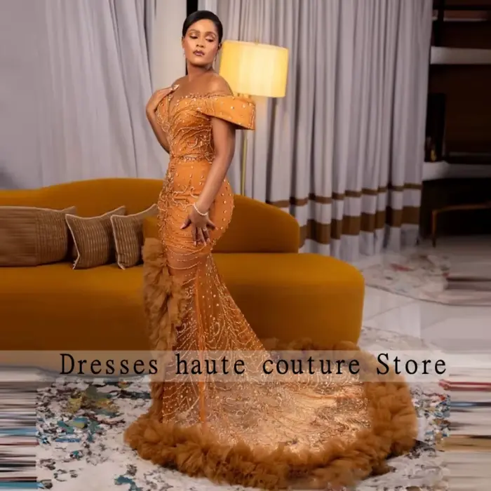 Aso Ebi robes de soirée formelles dentelle perlée personnalisé Corset