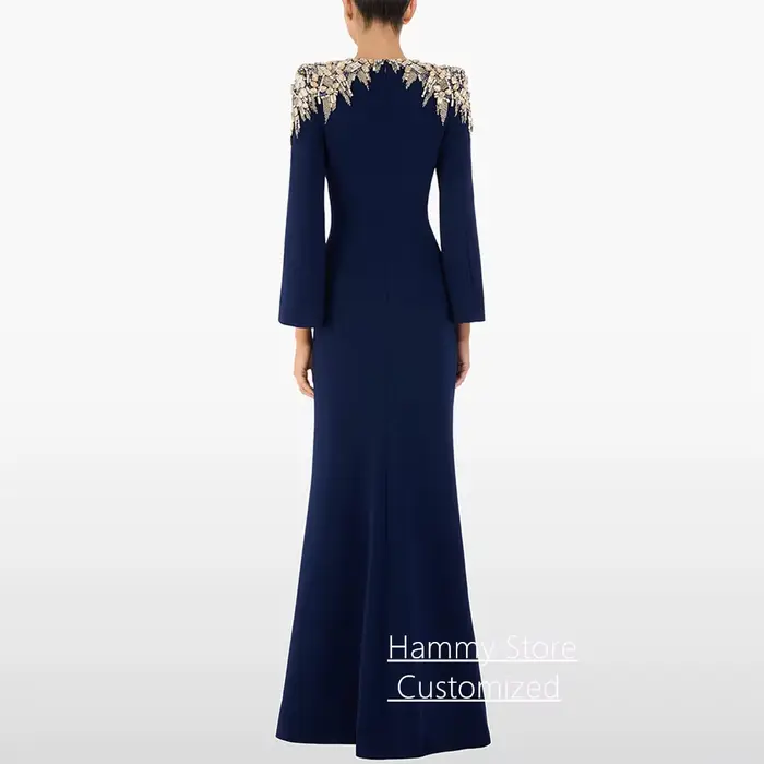 Robe de soirée marine personnalisée avec perles et cristal pour femmes occasions spéciales soirée officielle