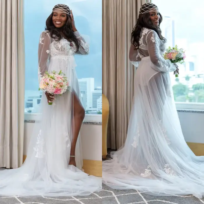 Robe de mariée en dentelle chic et chemise de nuit