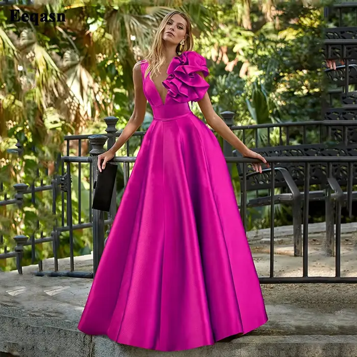 Po-Robe de Soirée Longue Drapée en Satin pour Femme, Tenue Formelle pour Occasions Spéciales Personn