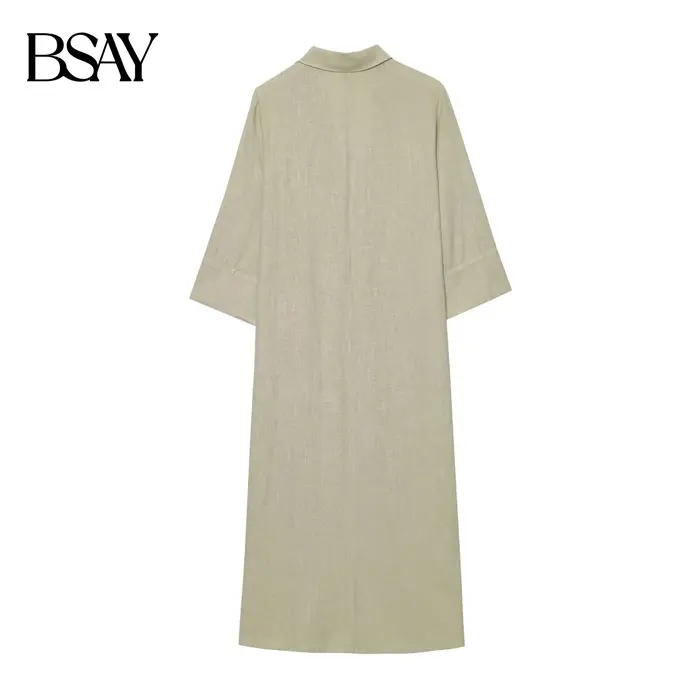 Robe BSAY en polyester pour femmes, style bureau, col rabattu, boutonnage simple, longueur cheville, pour soirées et occasions spéciales