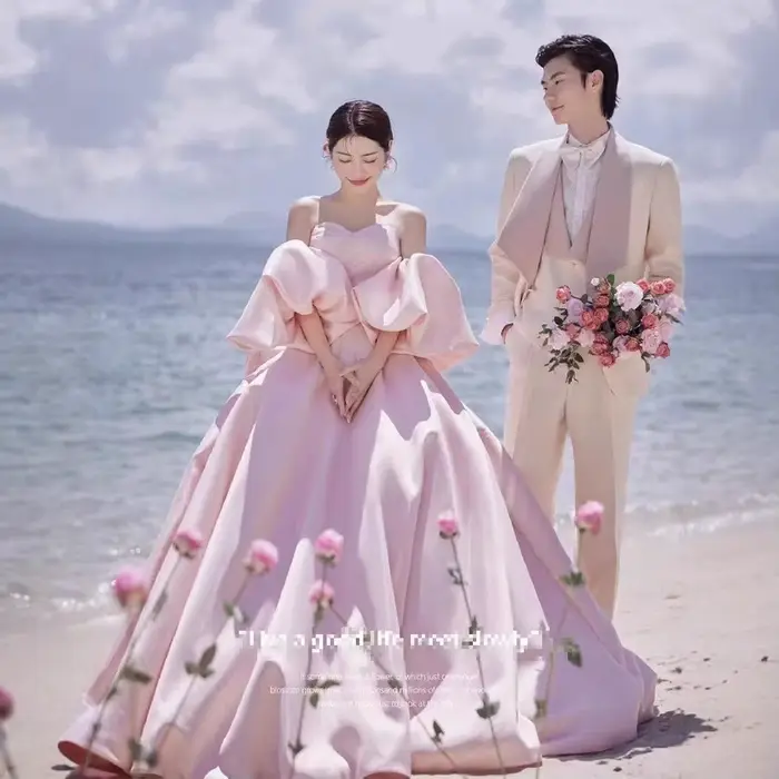 Robe de Soirée de Mariage en Satin Rose Clair