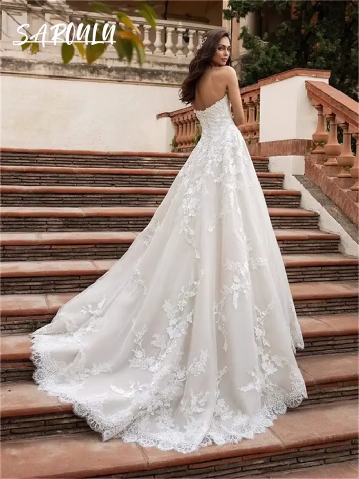 Robes de mariée en tulle romantique A-ligne pour femmes