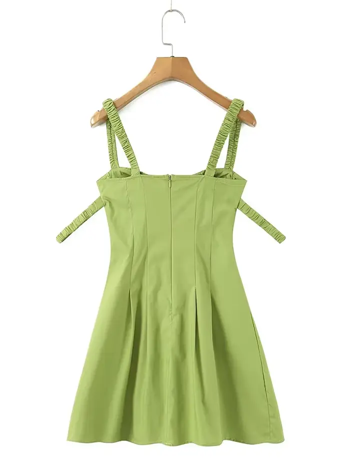 YENKYE-Mini robe plissée à double sangle élastique pour femme, robe trapèze sexy, style corset fronc