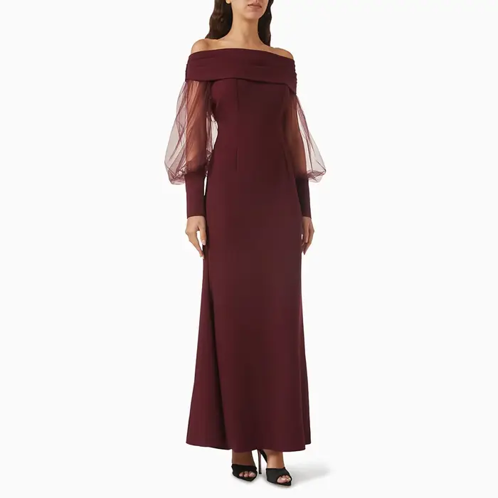 Robe de Soirée Élégante Col Bateau Manches Longues Robes