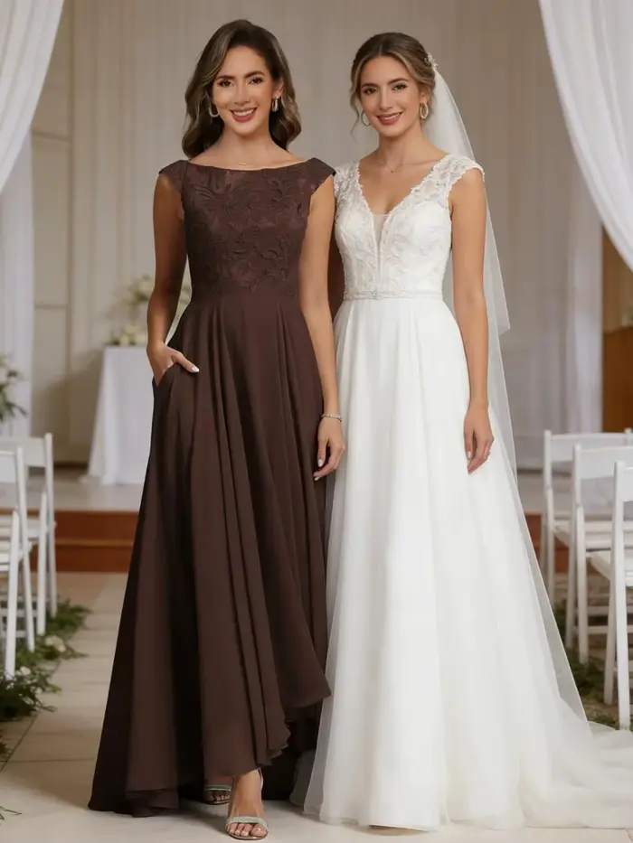 Robe de soirée formelle en mousseline de soie pour mère de la mariée