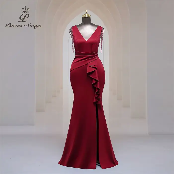 Robe de soirée de mariage élégante, Sexy, épaules dénudées, perles, robes de demoiselle d'honneur, M