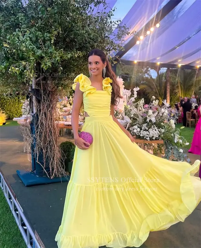 SSYTENS robes de soirée en mousseline de soie jaune pour femme
