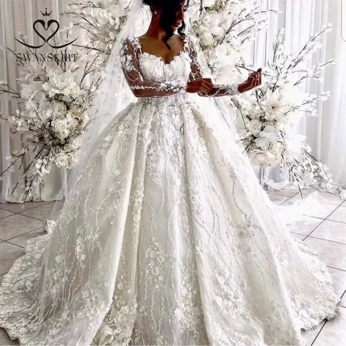 Robe De mariée De luxe à manches longues