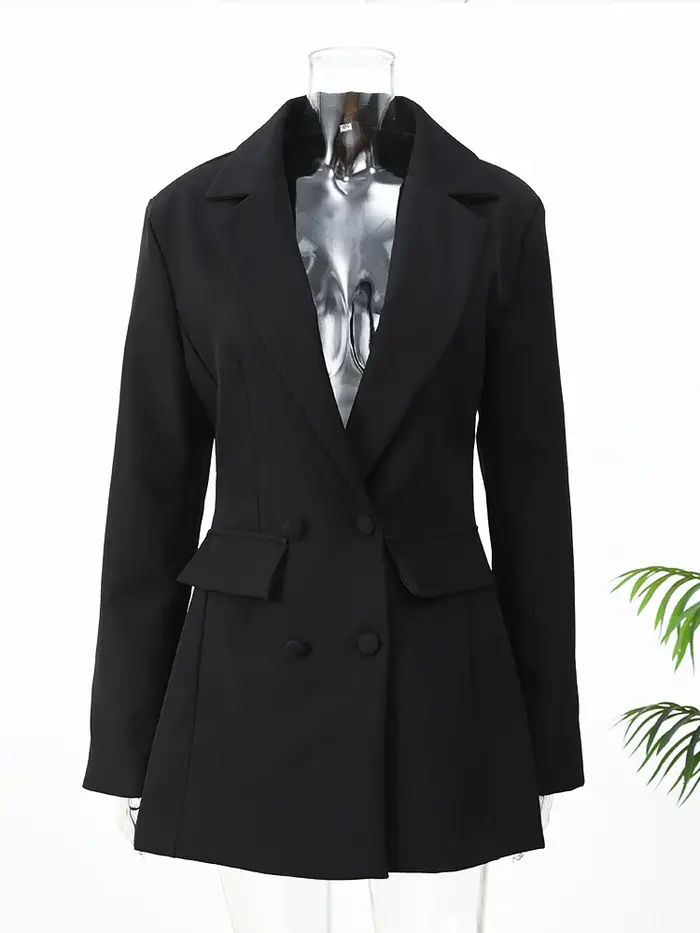 Chic blanc taille cintrée Robe femmes mode manches longues col en v profond Double boutonnage Mini
