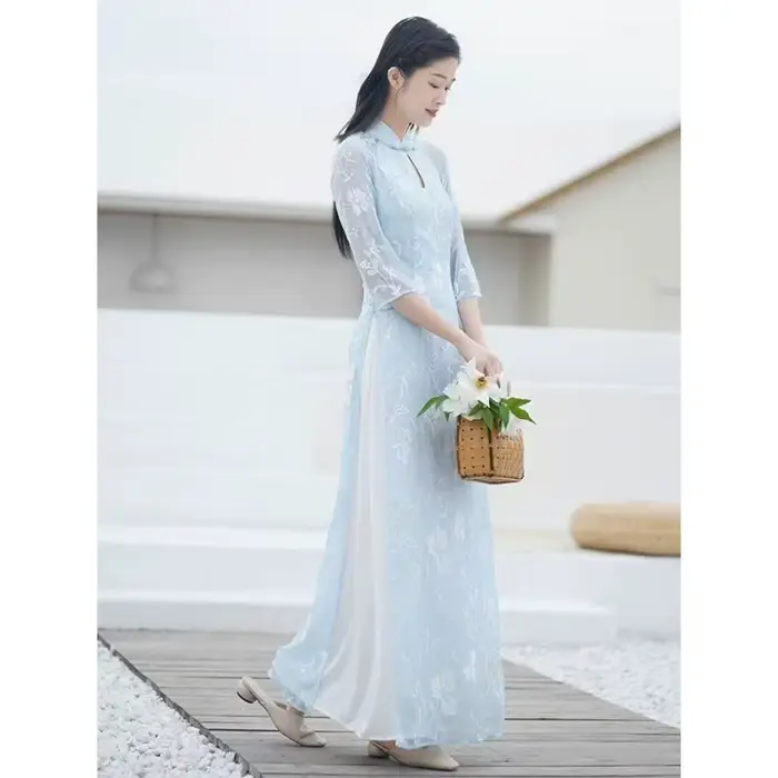 Nouveau Ao Dai Cheongsam-robe d'été légère pour l'obtention du diplôme, design moderne simplifié, tenue vietnamienne traditionnelle élégante