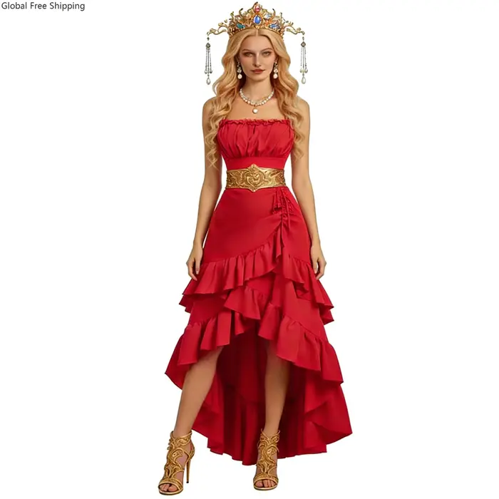 Robe de soirée asymétrique à volants pour femme, style médiéval vintage, idéale pour les fêtes, les bals, le cosplay, Halloween et les spectacles sur scène