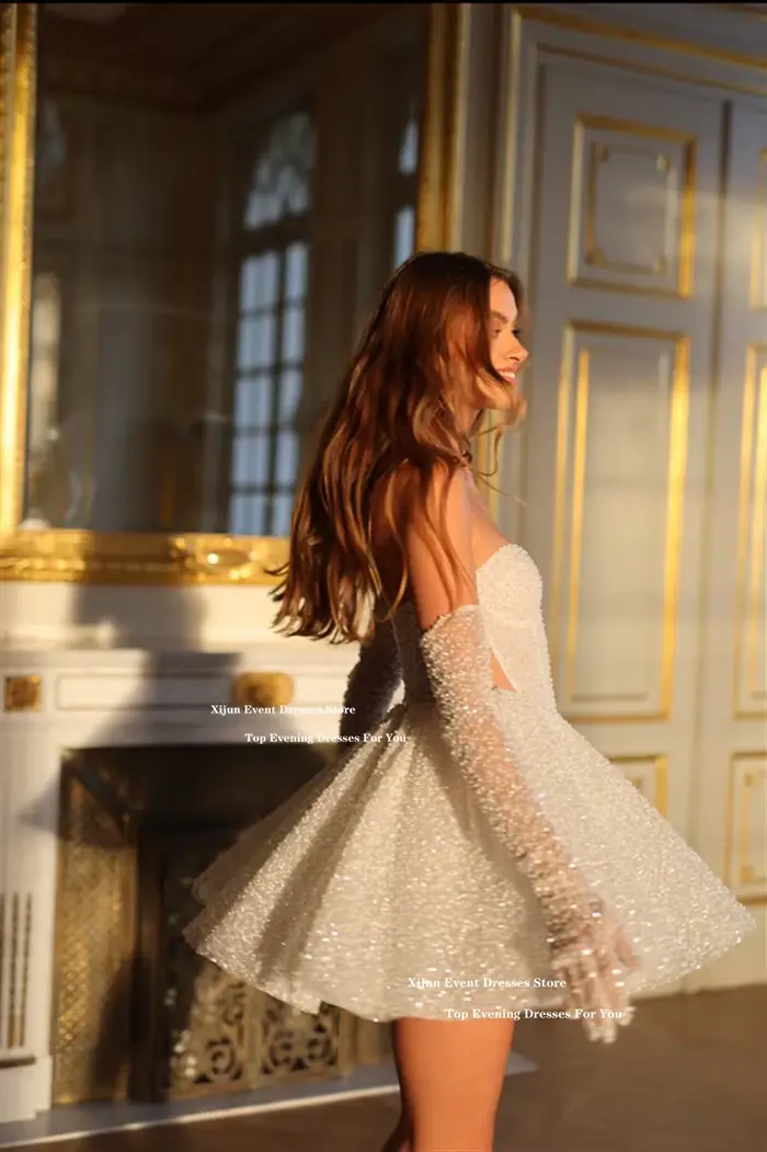 Xijun paillettes robes de mariée courtes chérie sans manches a-ligne robe de bal événement formel Cocktail