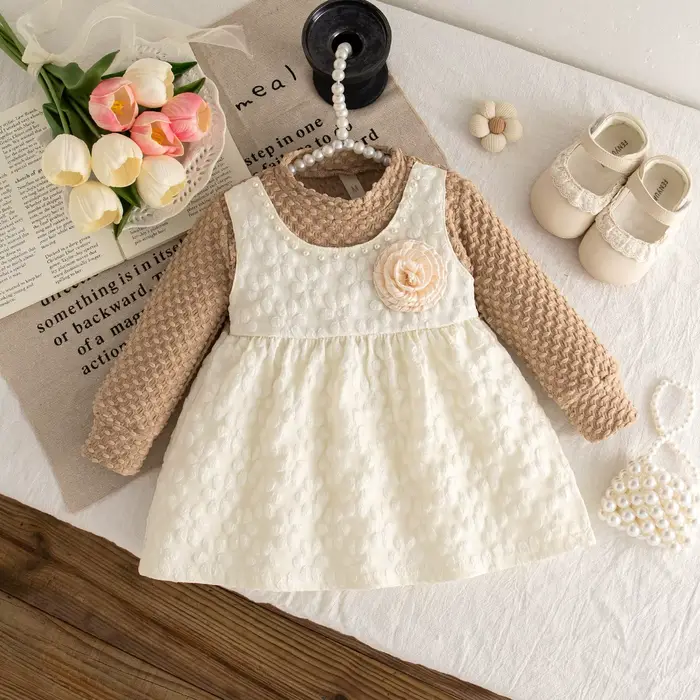Robe de soirée de mariage pour filles, élégante, imprimé floral, Colorblock, manches longues, robe d