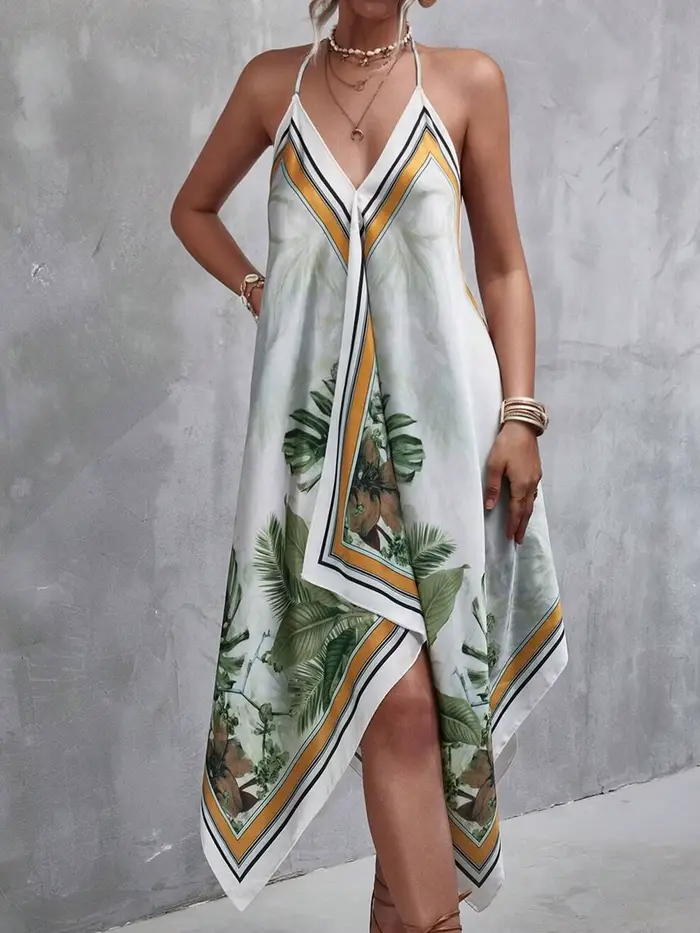 Robe à bretelles à imprimé à pois bohème