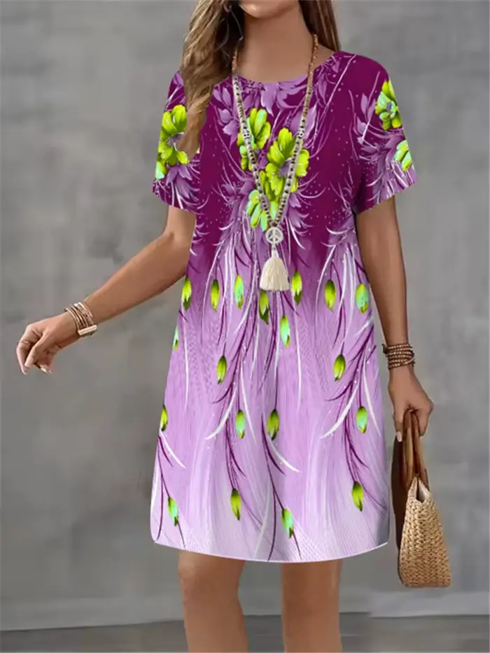 Robe fleur imprimé polyester décontractée à manches courtes pour femmes été élégante ocassions spéciales