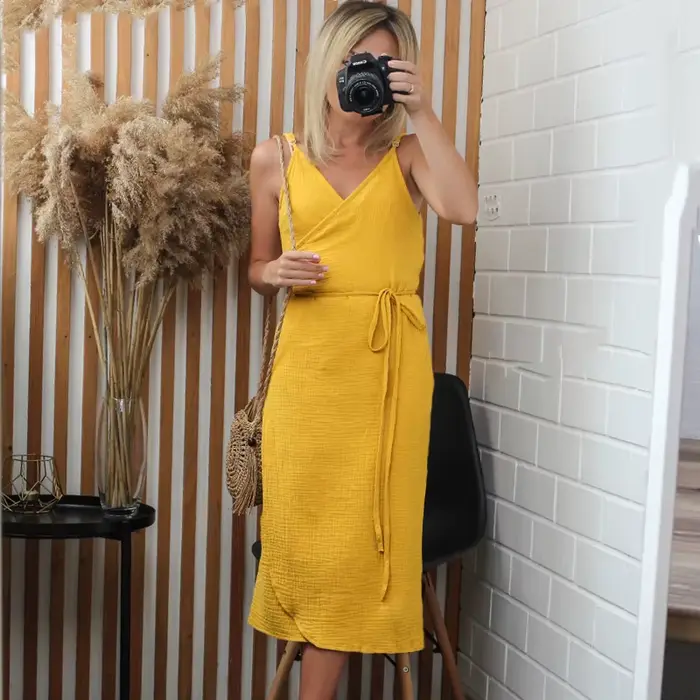 Robes élégantes en gaze 100% coton pour femmes, sexy, à bretelles réglables, sans manches, avec fent