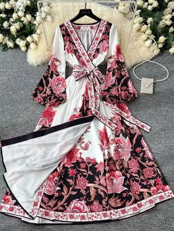 Robe longue à imprimé fleuri pour femmes musulmanes