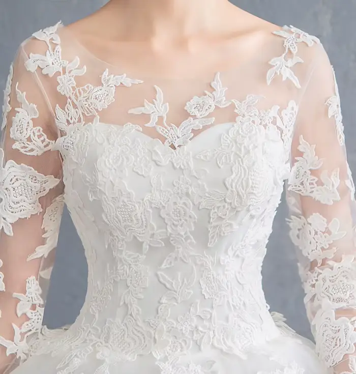 Robe de mariée à lacets brodée en voile, dentelle et organza, taille personnalisée, princesse, longueur au sol, col rond, manches longues, occassion spéciale