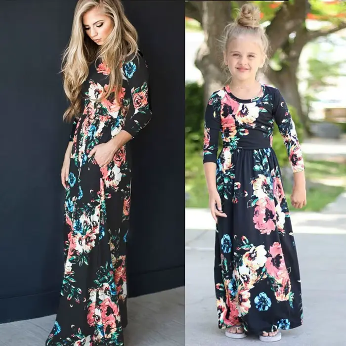Robe longue à fleurs pour mère et fille