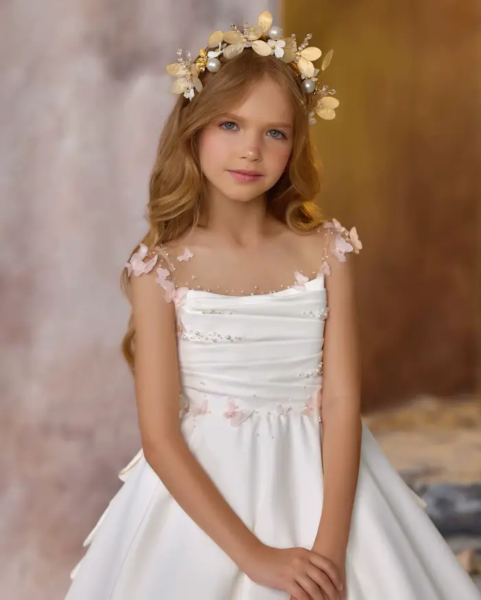 Robe à fleurs blanches élégante pour filles premier communion mariage anniversaire occaions spéciales demoiselle d'honneur tulle perles cristal volants