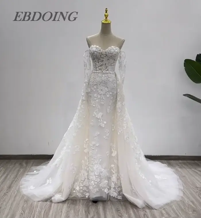 Nouvelle robe De mariée sirène 2 en 1 décolleté en cœur avec Deta robes