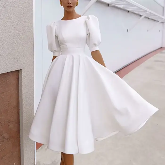 Robe trapèze à manches courtes pour femmes, décontractée et élégante, mode d'été, polyester, tailles S à XXL