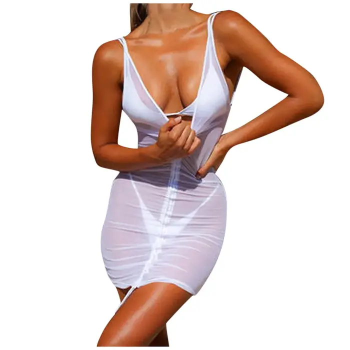 Robe néon verte femmes Sexy maille transparente Mini